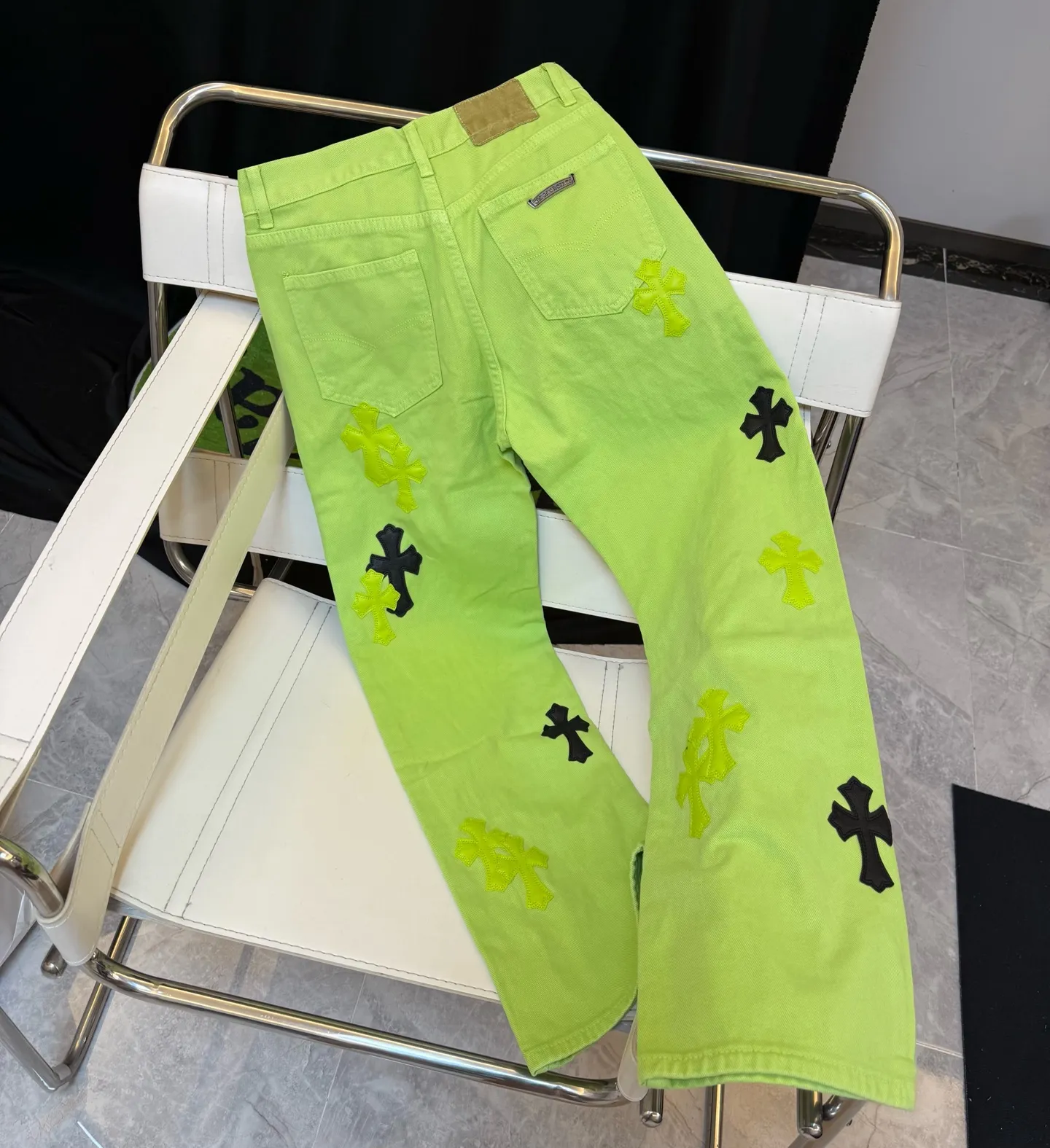 P280 Style number: D331 Chrome Hearts CH limited green leather jeans Color: Green Size: S M L
